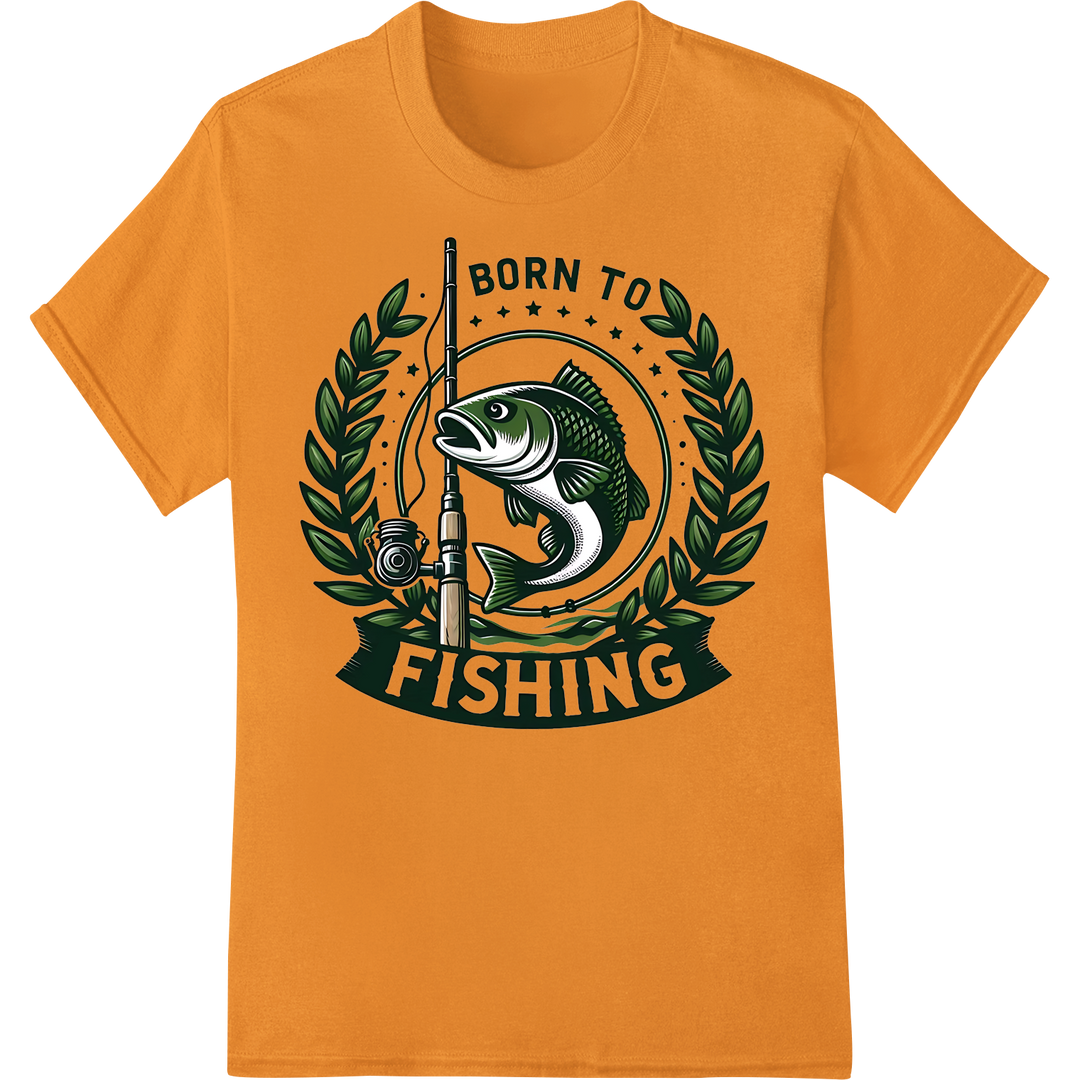 "Born to Fishing" DTF Print Heat Transfer | Fishing Apparel on orange shirt - SUPERDTF-DTF Prints-DTF Transfers-Custom DTF Prints