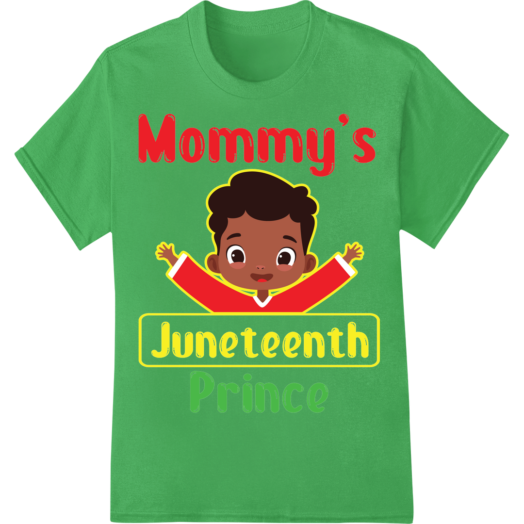 Adorable 'Mommy's Juneteenth Prince' DTF Print for Kids on green shirt - SUPERDTF-DTF Prints-DTF Transfers-Custom DTF Prints