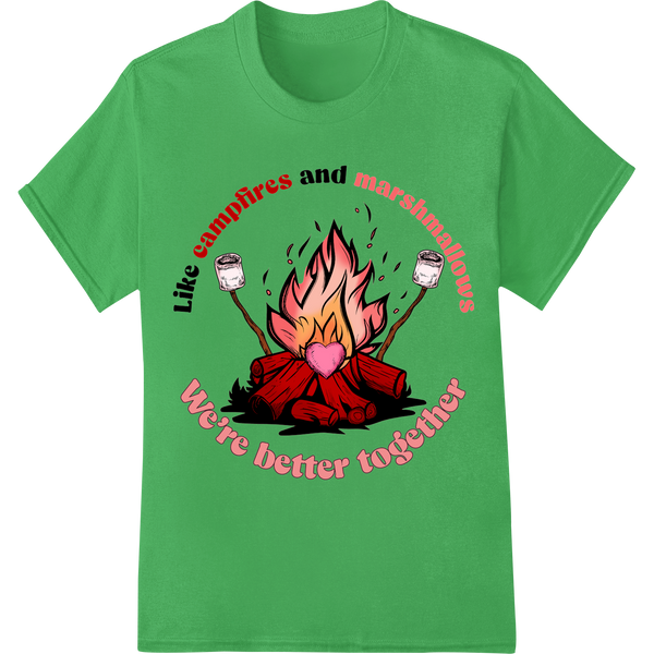 Ignite Romance: Campfires & Marshmallows Valentine's Print on green shirt - SUPERDTF-DTF Prints-DTF Transfers-Custom DTF Prints