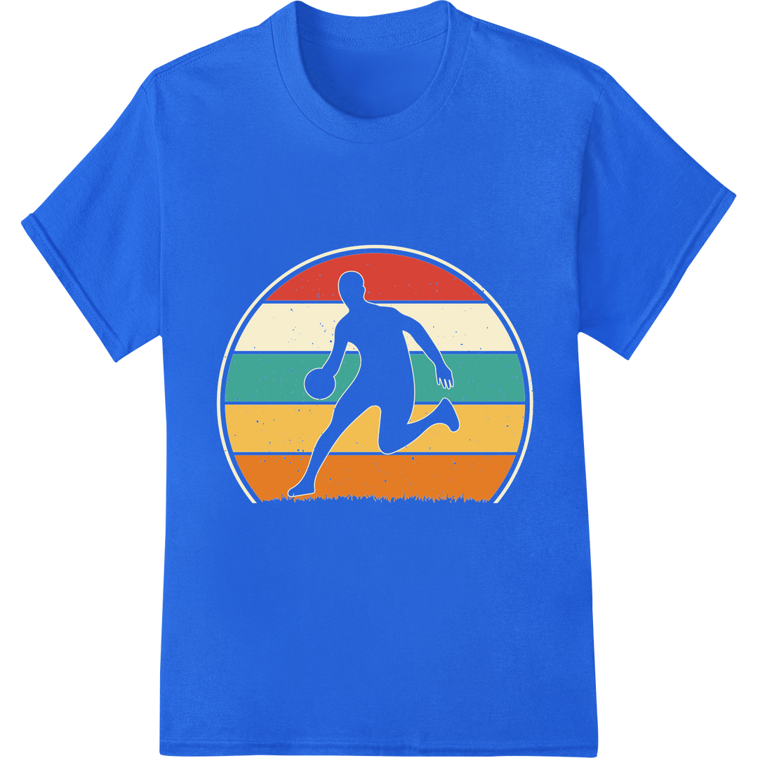 Retro Basketball Silhouette: Bold DTF Print Heat Transfer on blue shirt - SUPERDTF-DTF Prints-DTF Transfers-Custom DTF Prints