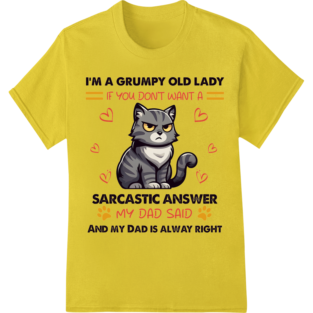 Sassy Cat Lover's Delight: Grumpy Old Lady DTF Print on yellow shirt - SUPERDTF-DTF Prints-DTF Transfers-Custom DTF Prints