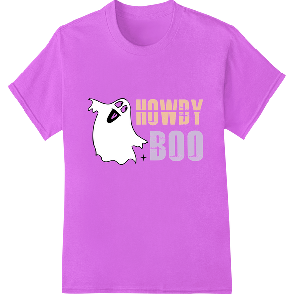 Adorable 'Howdy Boo' Ghost DTF Print for Halloween Fun on purple shirt - SUPERDTF-DTF Prints-DTF Transfers-Custom DTF Prints