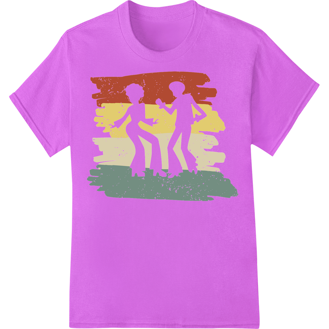 Retro Disco Dancers - 70s Inspired DTF Heat Transfer Print on purple shirt - SUPERDTF-DTF Prints-DTF Transfers-Custom DTF Prints