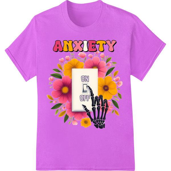 Anxiety On Off Skeleton DTF Print Heat Transfer on purple shirt - SUPERDTF-DTF Prints-DTF Transfers-Custom DTF Prints