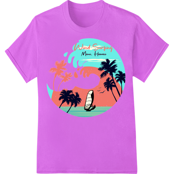 Retro Wind Surfing in Maui: Vintage Hawaiian Vibes DTF Print on purple shirt - SUPERDTF-DTF Prints-DTF Transfers-Custom DTF Prints