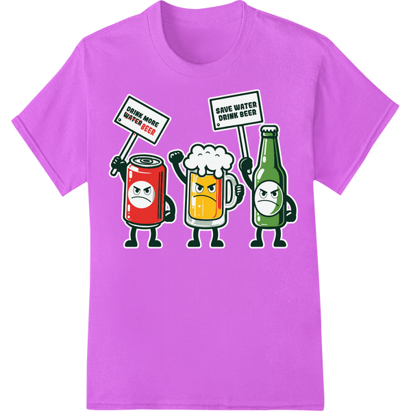 Hilarious 'Save Water, Drink Beer' DTF Print Heat Transfer on purple shirt - SUPERDTF-DTF Prints-DTF Transfers-Custom DTF Prints