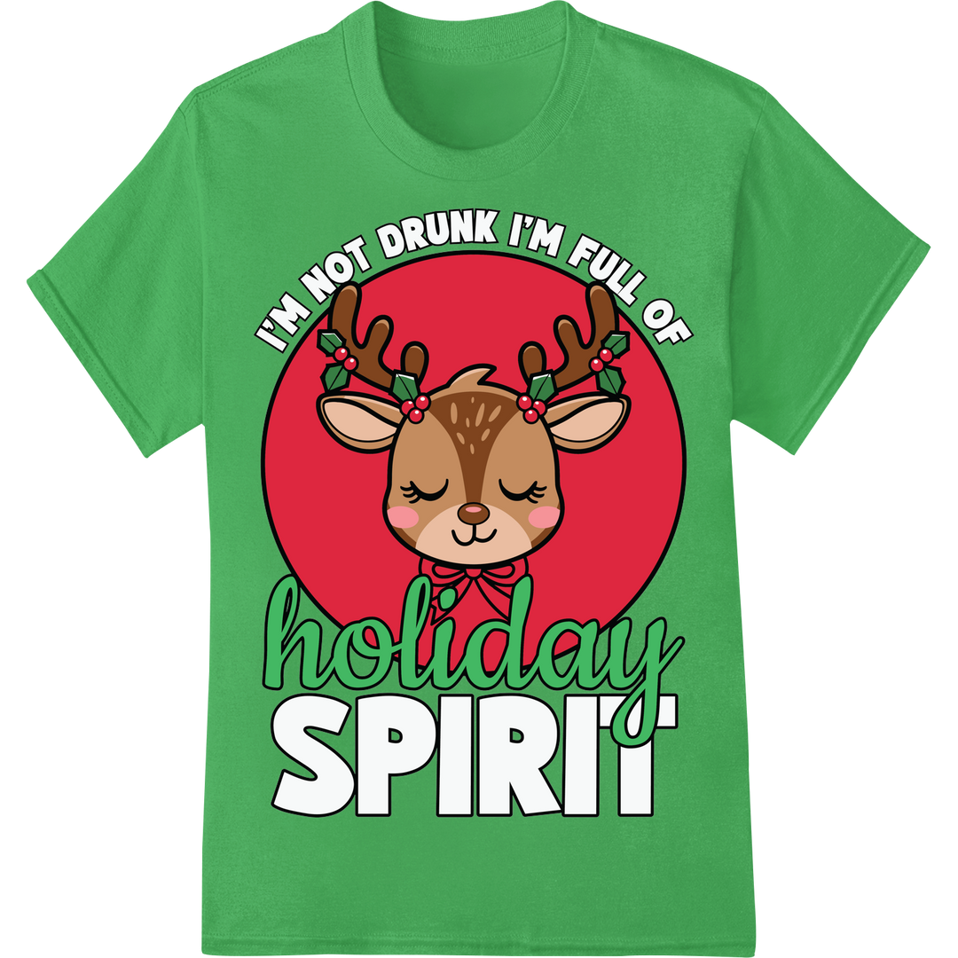 Tipsy Reindeer Funny Christmas Heat Transfer DTF Print on green shirt - SUPERDTF-DTF Prints-DTF Transfers-Custom DTF Prints