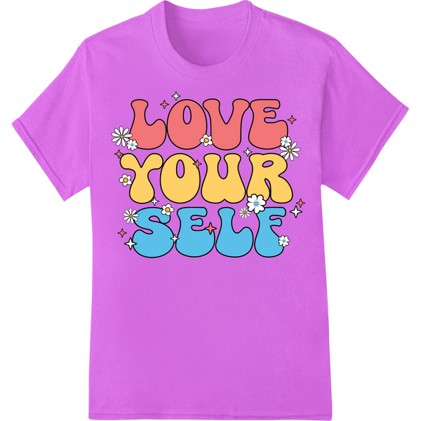 Vibrant 'Love Your Self' Inspirational DTF Print Transfer on purple shirt - SUPERDTF-DTF Prints-DTF Transfers-Custom DTF Prints