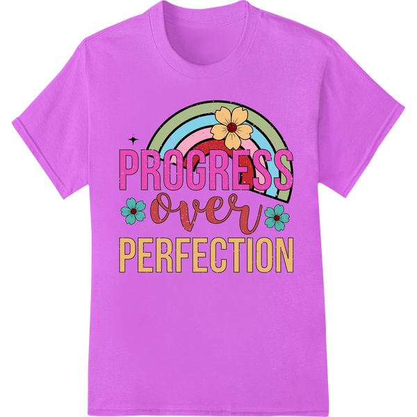 Inspiring 'Progress over Perfection' DTF Print Heat Transfer on purple shirt - SUPERDTF-DTF Prints-DTF Transfers-Custom DTF Prints