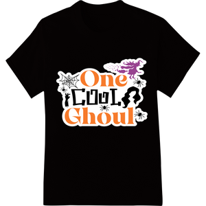 Premium quality high-quality t-shirt printing on Spooky Chic 'One Cool Ghoul' Halloween Typography Design