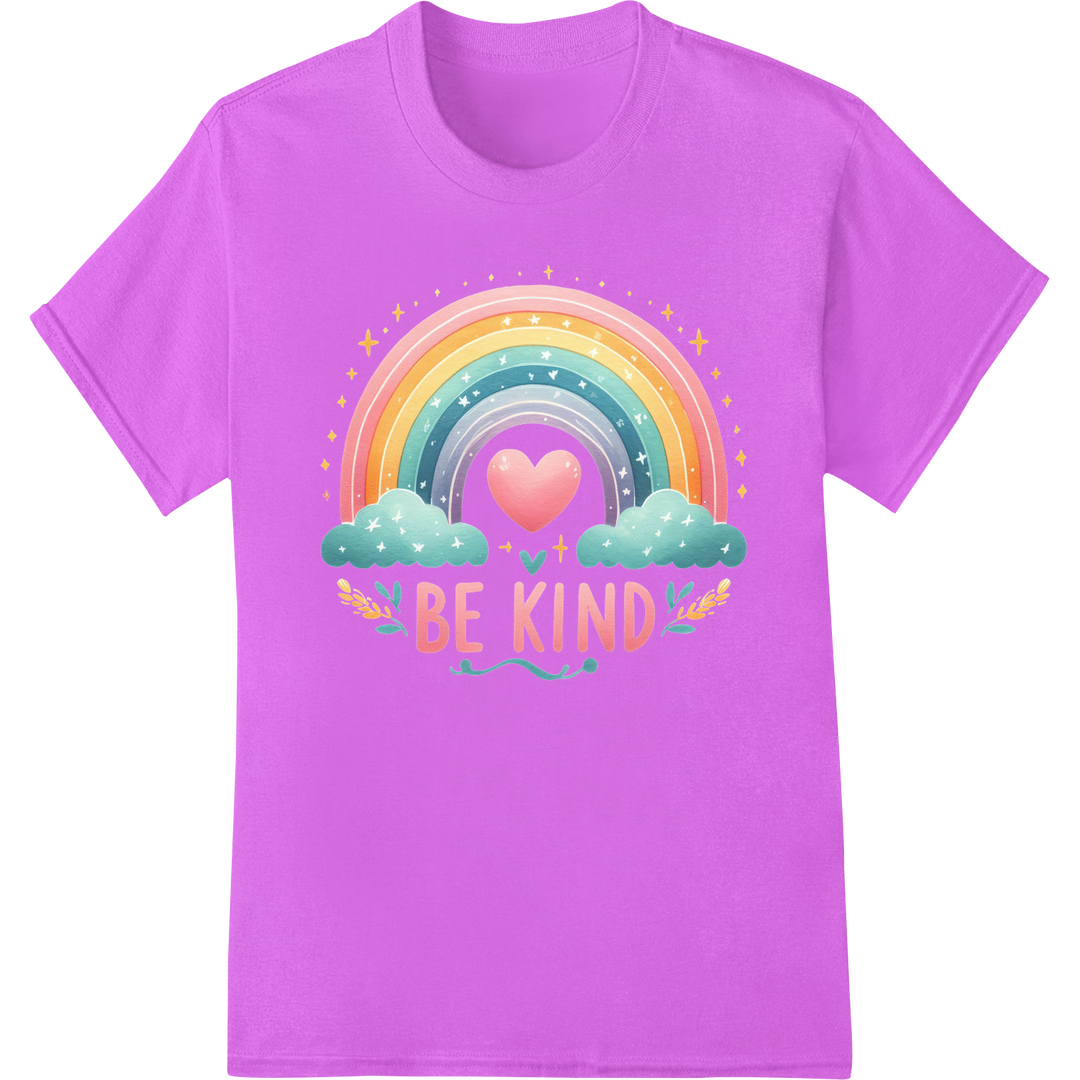 Spread Kindness: Vibrant 'Be Kind' Rainbow DTF Print Transfer on purple shirt - SUPERDTF-DTF Prints-DTF Transfers-Custom DTF Prints