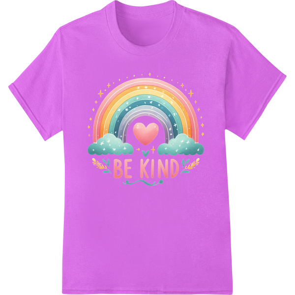 Spread Kindness: Vibrant 'Be Kind' Rainbow DTF Print Transfer on purple shirt - SUPERDTF-DTF Prints-DTF Transfers-Custom DTF Prints