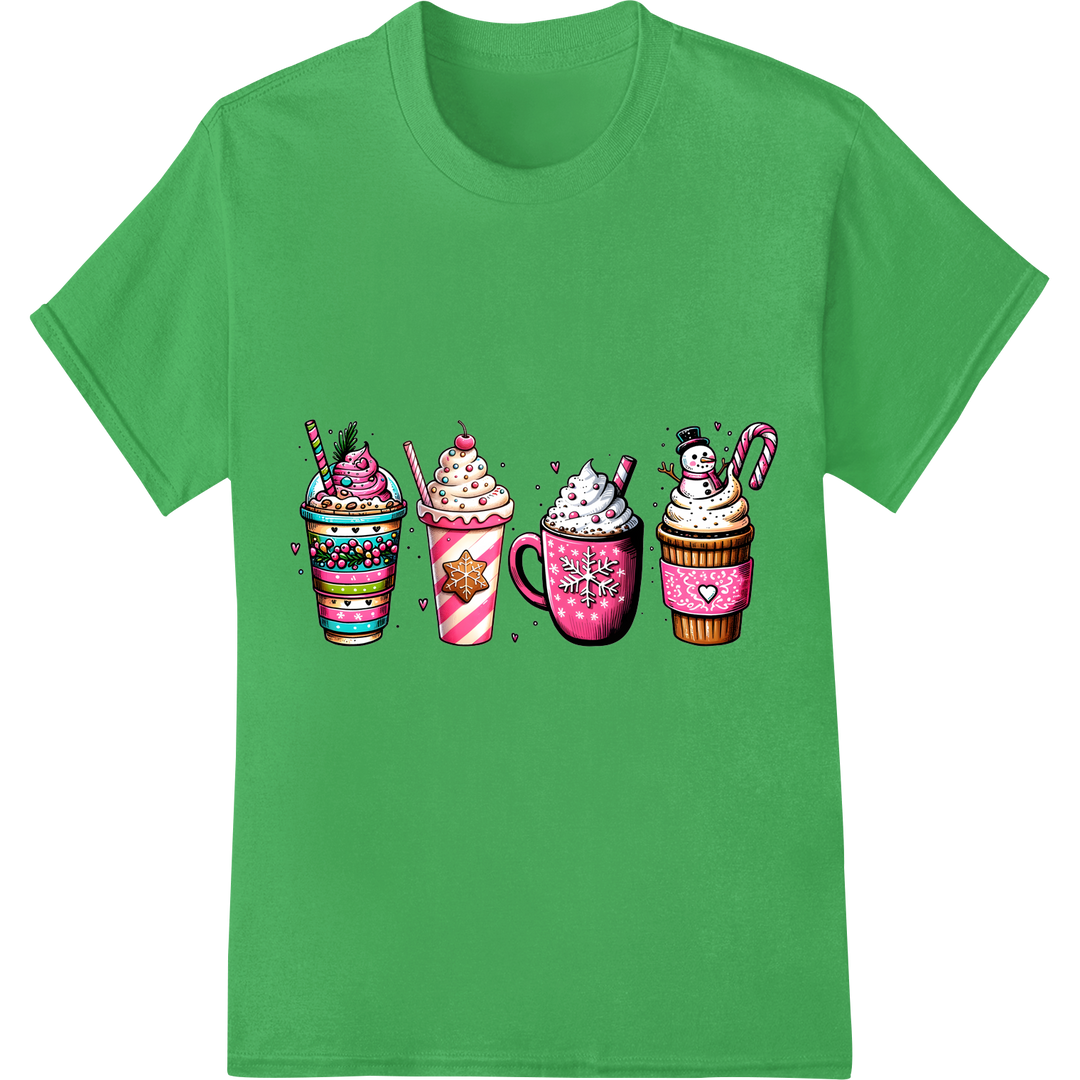 Festive Pink Christmas Treats - DTF Print Heat Transfer on green shirt - SUPERDTF-DTF Prints-DTF Transfers-Custom DTF Prints