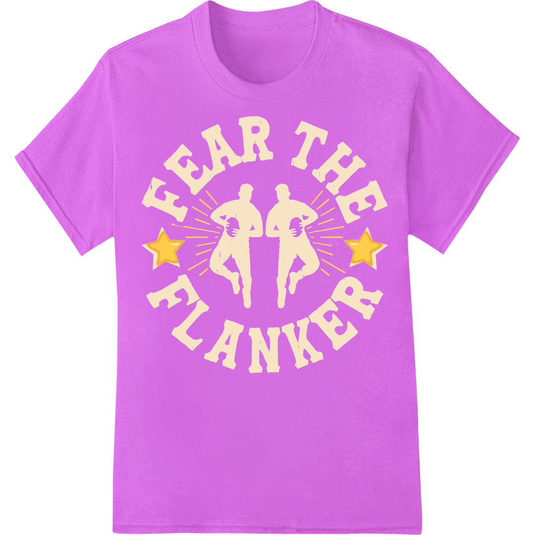 Fear the Flanker: Bold Rugby Thanksgiving DTF Print Transfer on purple shirt - SUPERDTF-DTF Prints-DTF Transfers-Custom DTF Prints