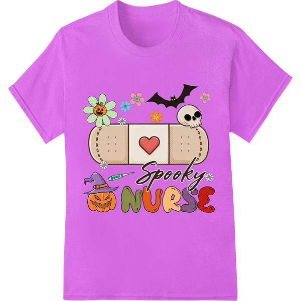 Spooky Nurse: Cute Halloween DTF Print Heat Transfer on purple shirt - SUPERDTF-DTF Prints-DTF Transfers-Custom DTF Prints