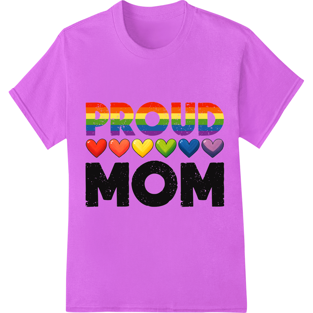 Vibrant 'PROUD MOM' LGBT Pride DTF Print Heat Transfer on purple shirt - SUPERDTF-DTF Prints-DTF Transfers-Custom DTF Prints