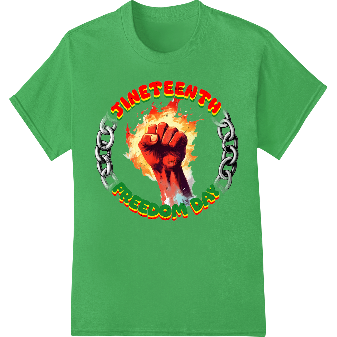 Juneteenth Freedom Fist: Ignite Change with Bold DTF Print on green shirt - SUPERDTF-DTF Prints-DTF Transfers-Custom DTF Prints