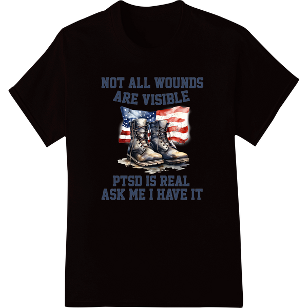 Veteran PTSD Awareness | Powerful DTF Print Heat Transfer on black shirt - SUPERDTF-DTF Prints-DTF Transfers-Custom DTF Prints