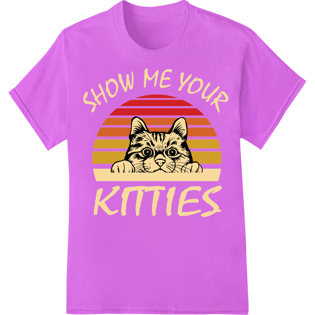 Retro Cat Lover DTF Print: Show Off Your Feline Love on purple shirt - SUPERDTF-DTF Prints-DTF Transfers-Custom DTF Prints