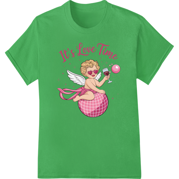 Adorable Cupid Valentine's Day DTF Print | Love Time on green shirt - SUPERDTF-DTF Prints-DTF Transfers-Custom DTF Prints