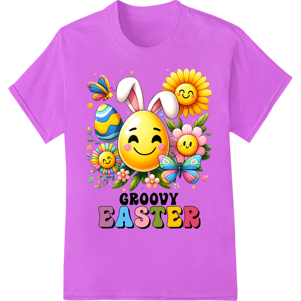 Retro Vibes: Groovy Easter Heat Transfer Print | Super DTF on purple shirt - SUPERDTF-DTF Prints-DTF Transfers-Custom DTF Prints