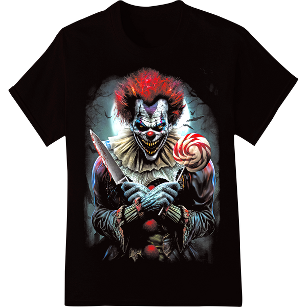 Terrifying Evil Clown - Haunting Halloween DTF Print on black shirt - SUPERDTF-DTF Prints-DTF Transfers-Custom DTF Prints