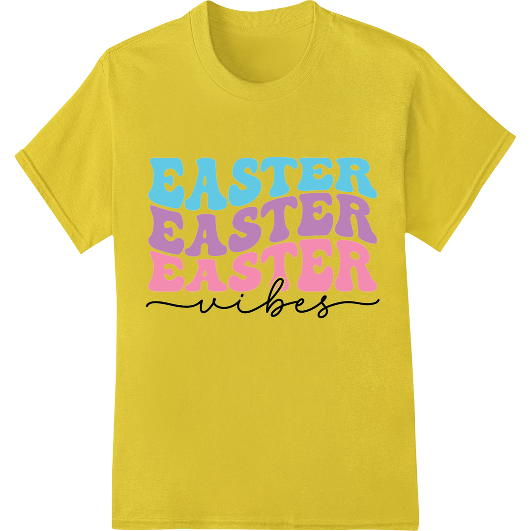 Vibrant Easter Typography DTF Print Heat Transfer on yellow shirt - SUPERDTF-DTF Prints-DTF Transfers-Custom DTF Prints