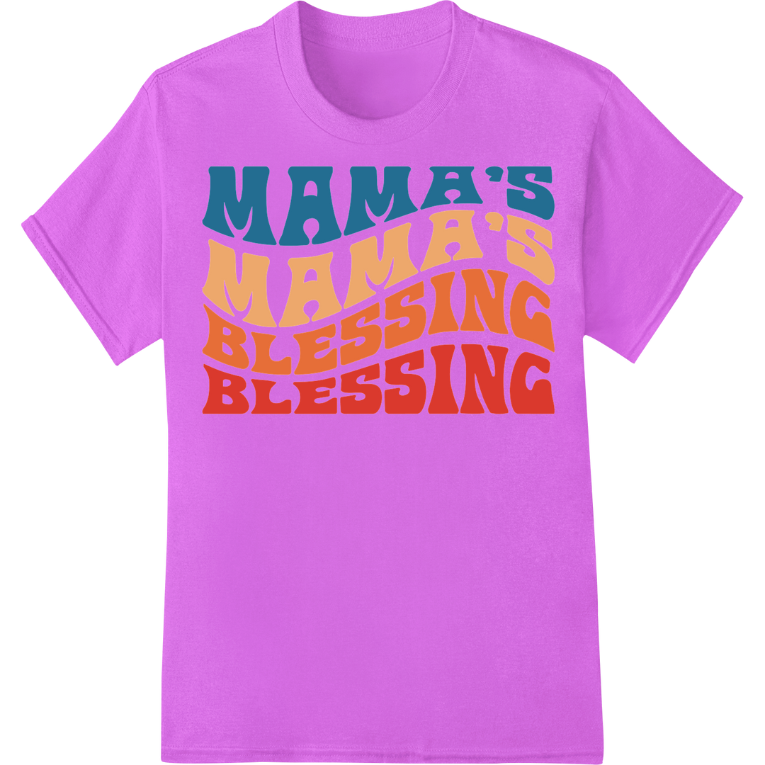 Retro 'MAMA'S BLESSING' Typography DTF Print Heat Transfer on purple shirt - SUPERDTF-DTF Prints-DTF Transfers-Custom DTF Prints