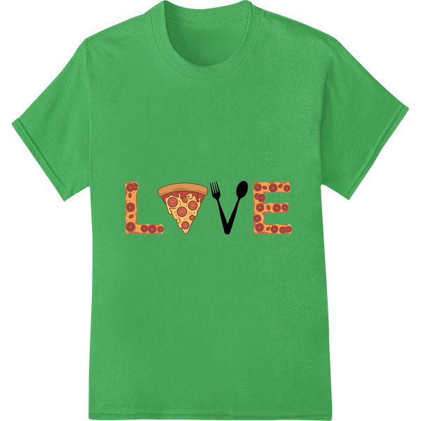 Pizza Love: Tasty Typography DTF Print Transfer on green shirt - SUPERDTF-DTF Prints-DTF Transfers-Custom DTF Prints