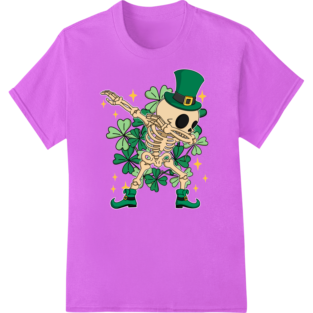 Dabbing Leprechaun Skeleton St. Patrick's Day DTF Print on purple shirt - SUPERDTF-DTF Prints-DTF Transfers-Custom DTF Prints