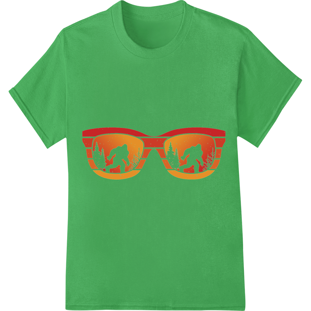 Bigfoot Summer Shades: Cryptid Cool DTF Print Transfer on green shirt - SUPERDTF-DTF Prints-DTF Transfers-Custom DTF Prints