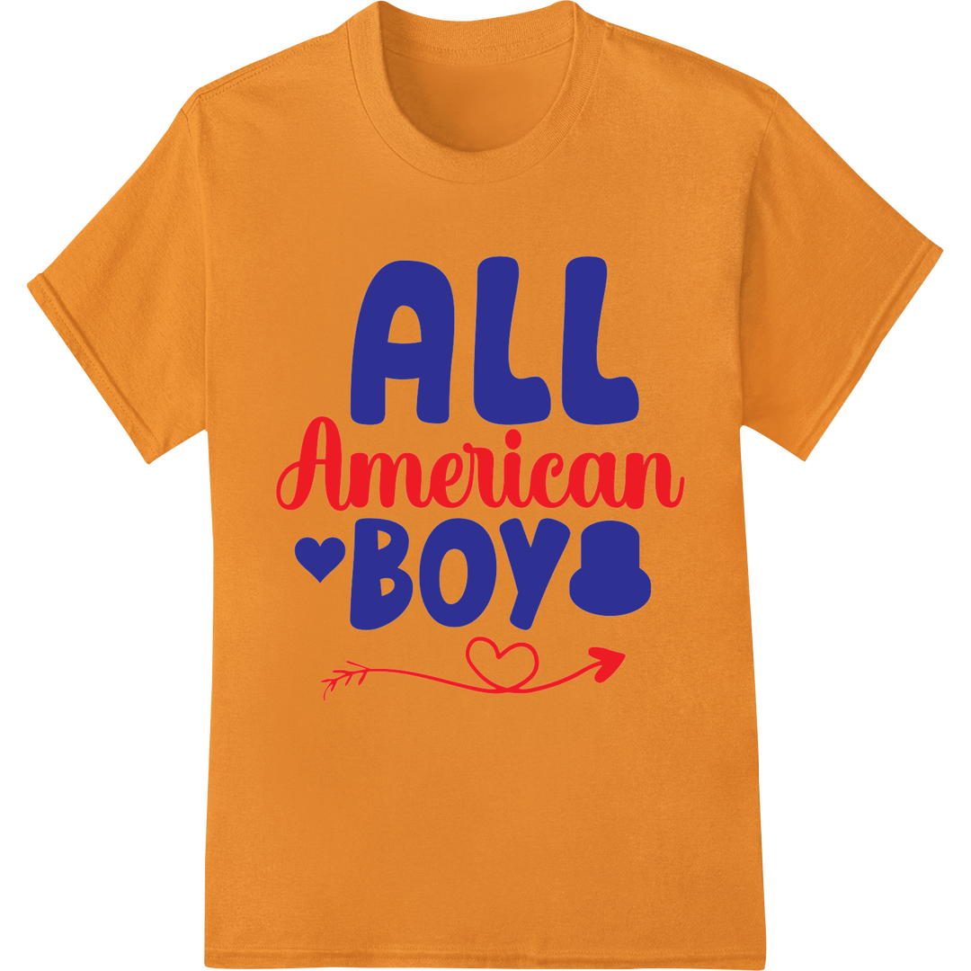 All American Boy: Patriotic DTF Print Heat Transfer on orange shirt - SUPERDTF-DTF Prints-DTF Transfers-Custom DTF Prints