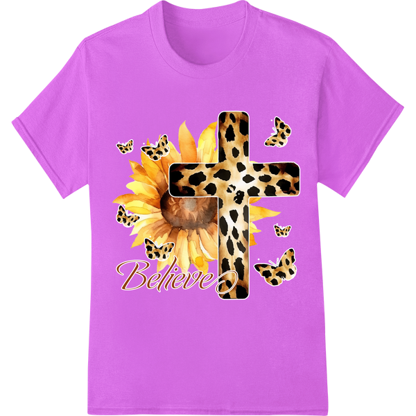 Personalized custom print solutions design for Exotic Sunflower Leopard Print Cross | Bold DTF Transfer