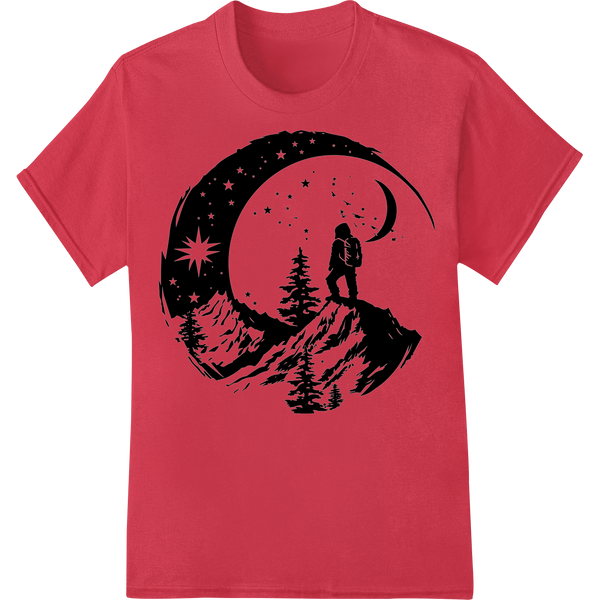 Moonlit Evergreen: Celestial Winter Night DTF Print on red shirt - SUPERDTF-DTF Prints-DTF Transfers-Custom DTF Prints