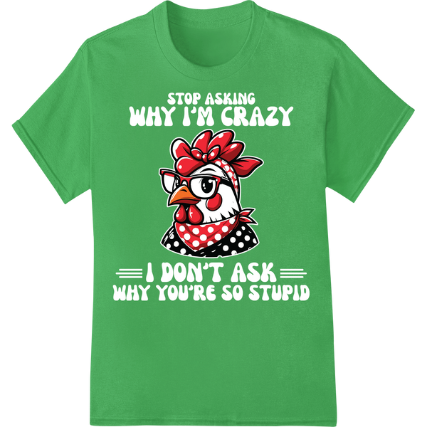 Trendy Chicken Farmer DTF Print: Sunglasses & Bandana on green shirt - SUPERDTF-DTF Prints-DTF Transfers-Custom DTF Prints