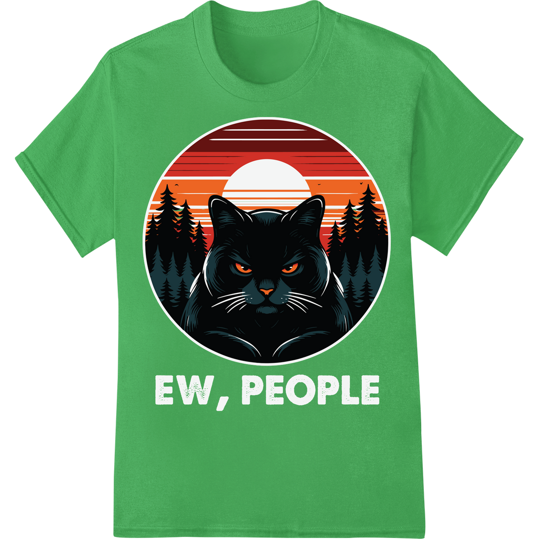 Spooky Halloween Cat Silhouette Sunset Heat Transfer Print on green shirt - SUPERDTF-DTF Prints-DTF Transfers-Custom DTF Prints