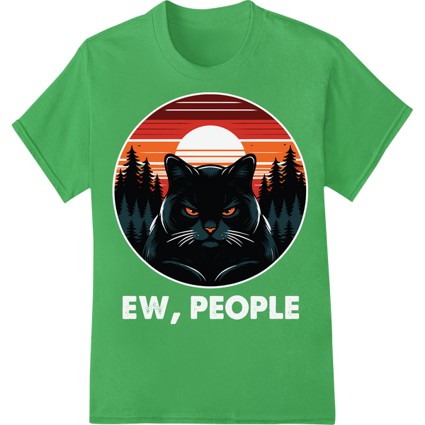 Spooky Halloween Cat Silhouette Sunset Heat Transfer Print on green shirt - SUPERDTF-DTF Prints-DTF Transfers-Custom DTF Prints