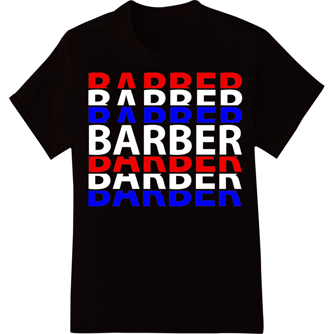 Bold 'Barber' DTF Print Heat Transfer - Eye-Catching Design on black shirt - SUPERDTF-DTF Prints-DTF Transfers-Custom DTF Prints