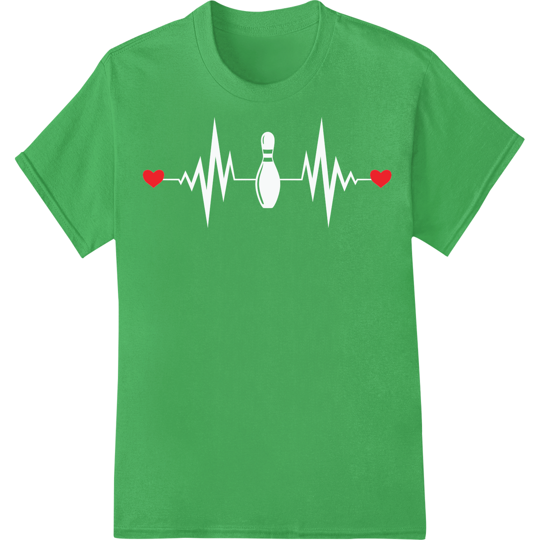 Hearts & Strikes: Valentine's Day Bowling Transfer Print on green shirt - SUPERDTF-DTF Prints-DTF Transfers-Custom DTF Prints