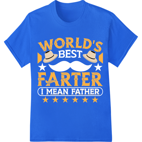 World's Farter Five Star Dad Funny Father's Day DTF Print on blue shirt - SUPERDTF-DTF Prints-DTF Transfers-Custom DTF Prints