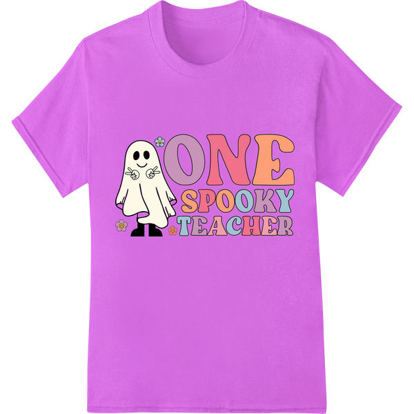 One Spooky Teacher: Cute Halloween Ghost DTF Transfer on purple shirt - SUPERDTF-DTF Prints-DTF Transfers-Custom DTF Prints