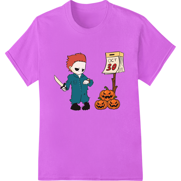 Cute Cartoon Michael Myers Ready for Halloween Fun on purple shirt - SUPERDTF-DTF Prints-DTF Transfers-Custom DTF Prints