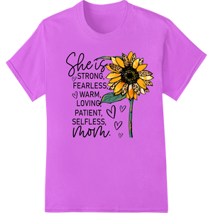 Durable DTF printing technology applied to Sunflower Strong: Fearless Warm Loving Patient Selfless Mom