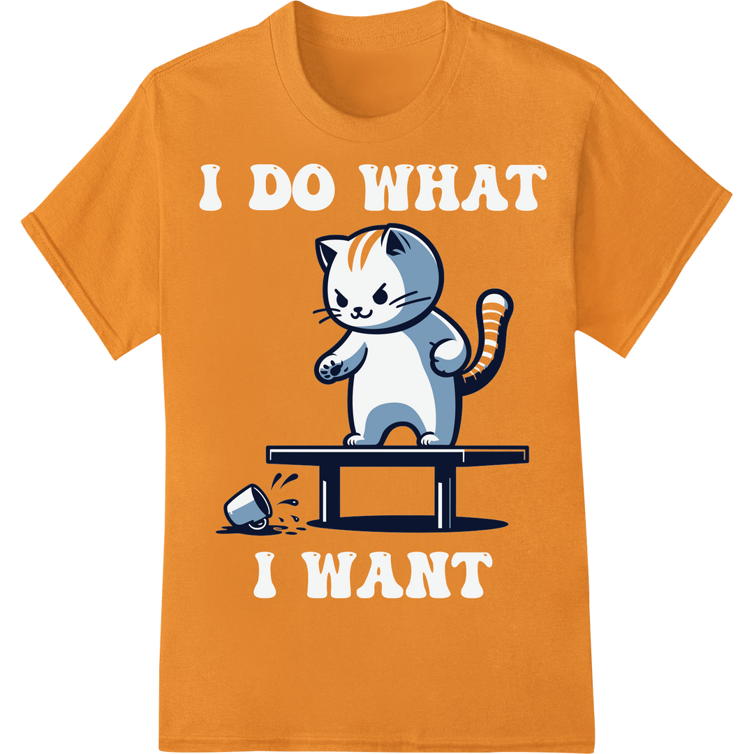 Hilarious Heat Transfer: Quirky Cartoon Cat DTF Print on orange shirt - SUPERDTF-DTF Prints-DTF Transfers-Custom DTF Prints