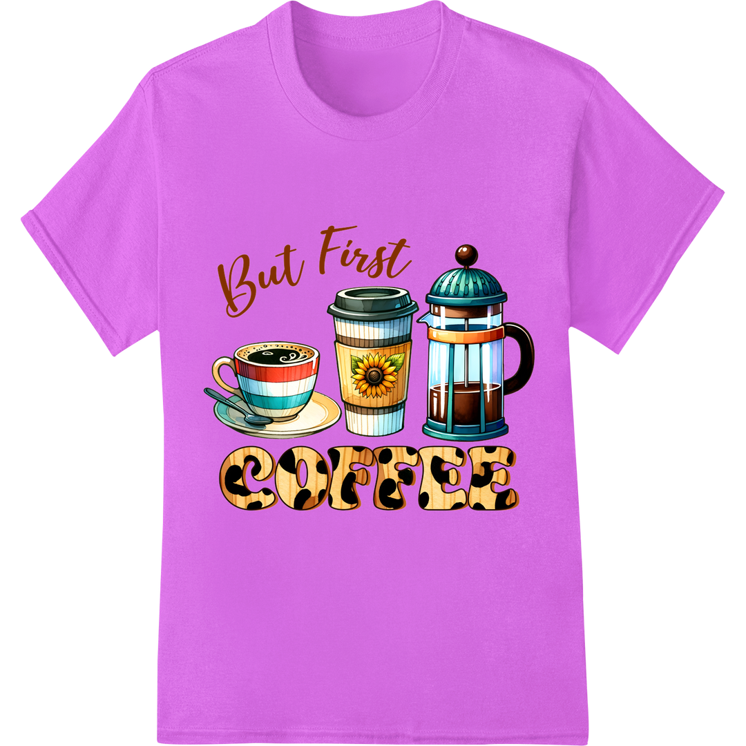 Cozy Coffee Break DTF Print Heat Transfer | Coffee Lovers on purple shirt - SUPERDTF-DTF Prints-DTF Transfers-Custom DTF Prints