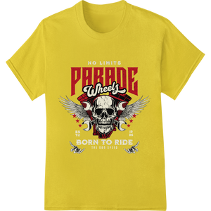 Premium quality custom t-shirts on Hardcore Born to Ride Skull Biker Heat Transfer Print