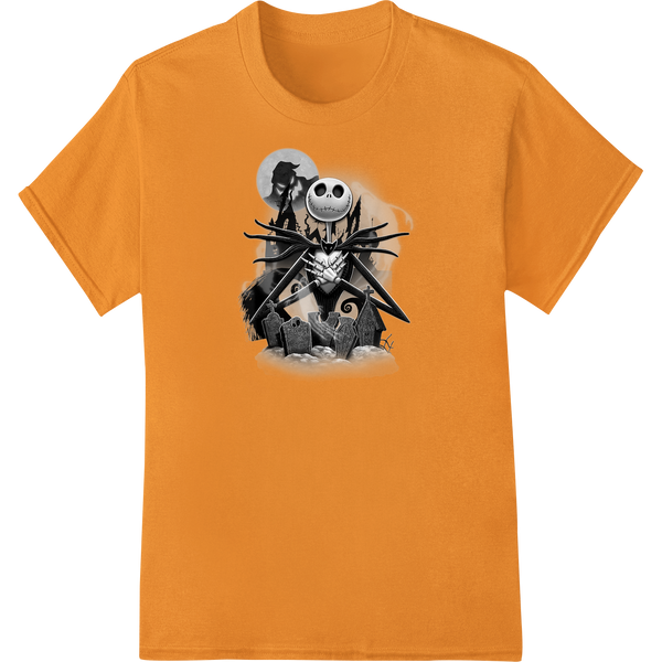 Jack Skellington heat transfer design featuring the spooky Pumpkin King in black and white with a sinister grin