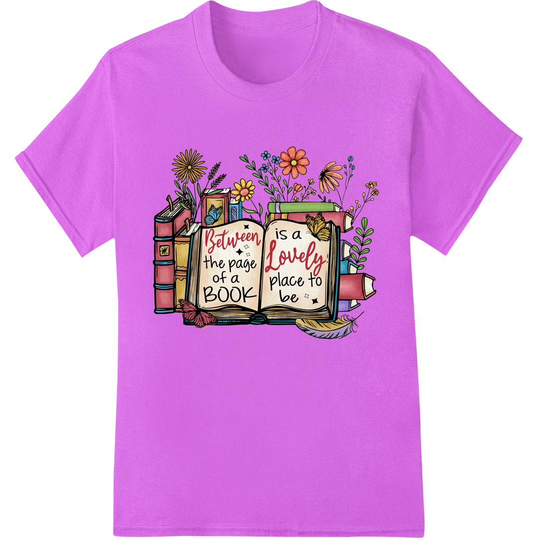 Lovely Book Nook: Heartwarming DTF Heat Transfer Design on purple shirt - SUPERDTF-DTF Prints-DTF Transfers-Custom DTF Prints