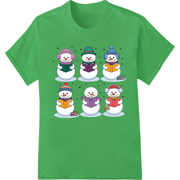 Adorable Christmas Snowman Books Heat Transfer Design on green shirt - SUPERDTF-DTF Prints-DTF Transfers-Custom DTF Prints