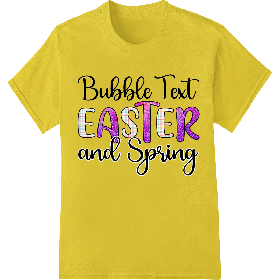 Colorful Bubble Text Easter Design | DTF Print Heat Transfer on yellow shirt - SUPERDTF-DTF Prints-DTF Transfers-Custom DTF Prints